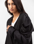 Suit Abaya with Draped Satin Sleeve in Black
