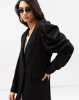 Suit Abaya with Draped Satin Sleeve in Black