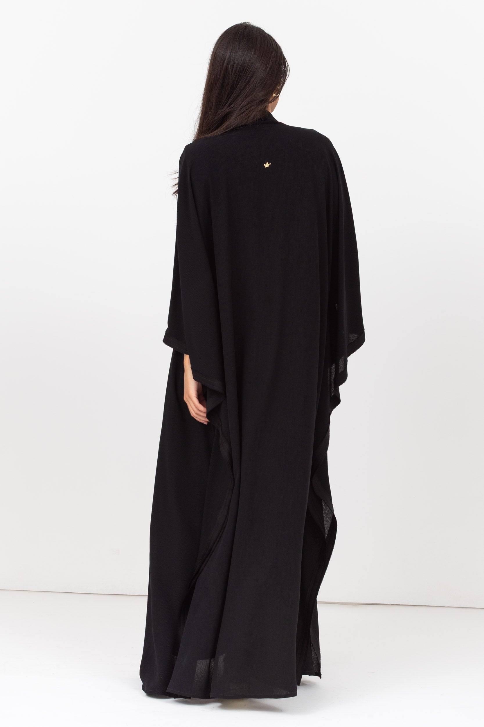 Flow Abaya in Black Crinkle with Satin Details