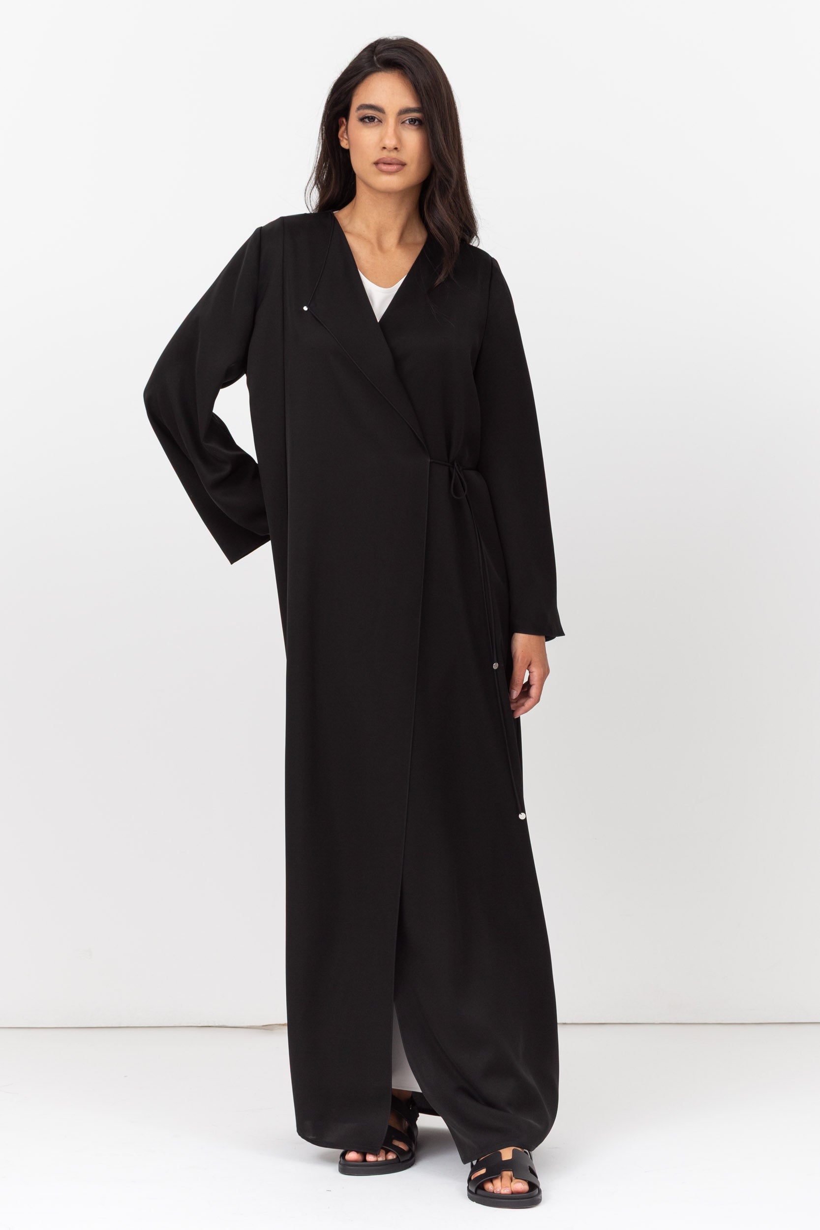 Side Tie Abaya in Black