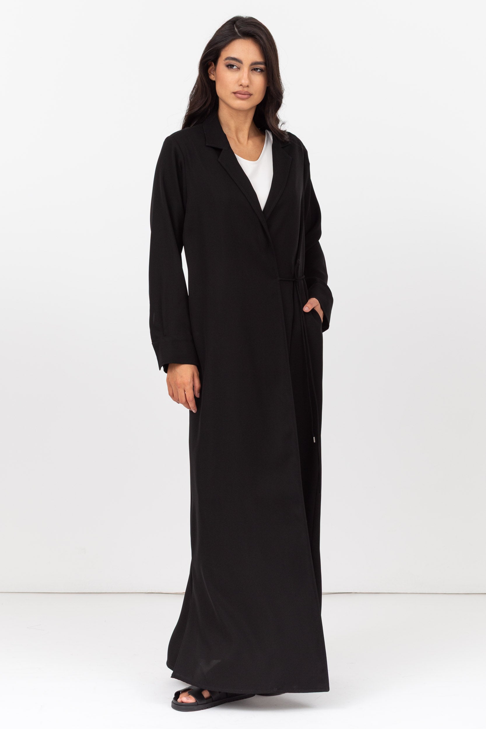 Tie-String Cuff Abaya in Black
