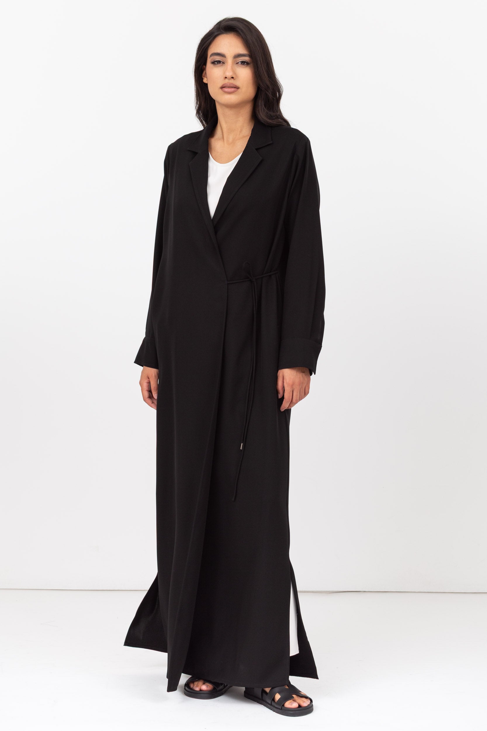 Tie-String Cuff Abaya in Black