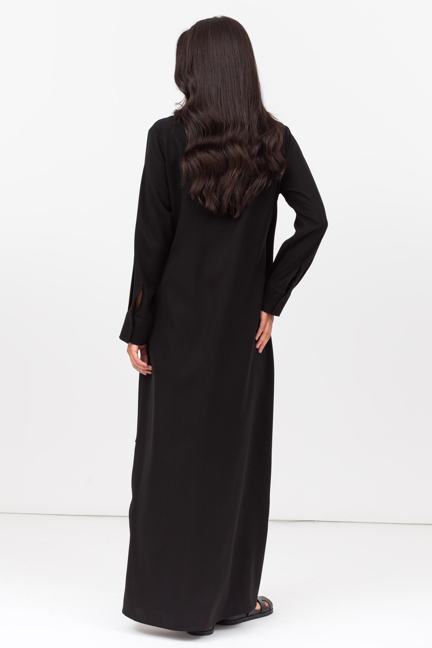 Tie-String Cuff Abaya in Black