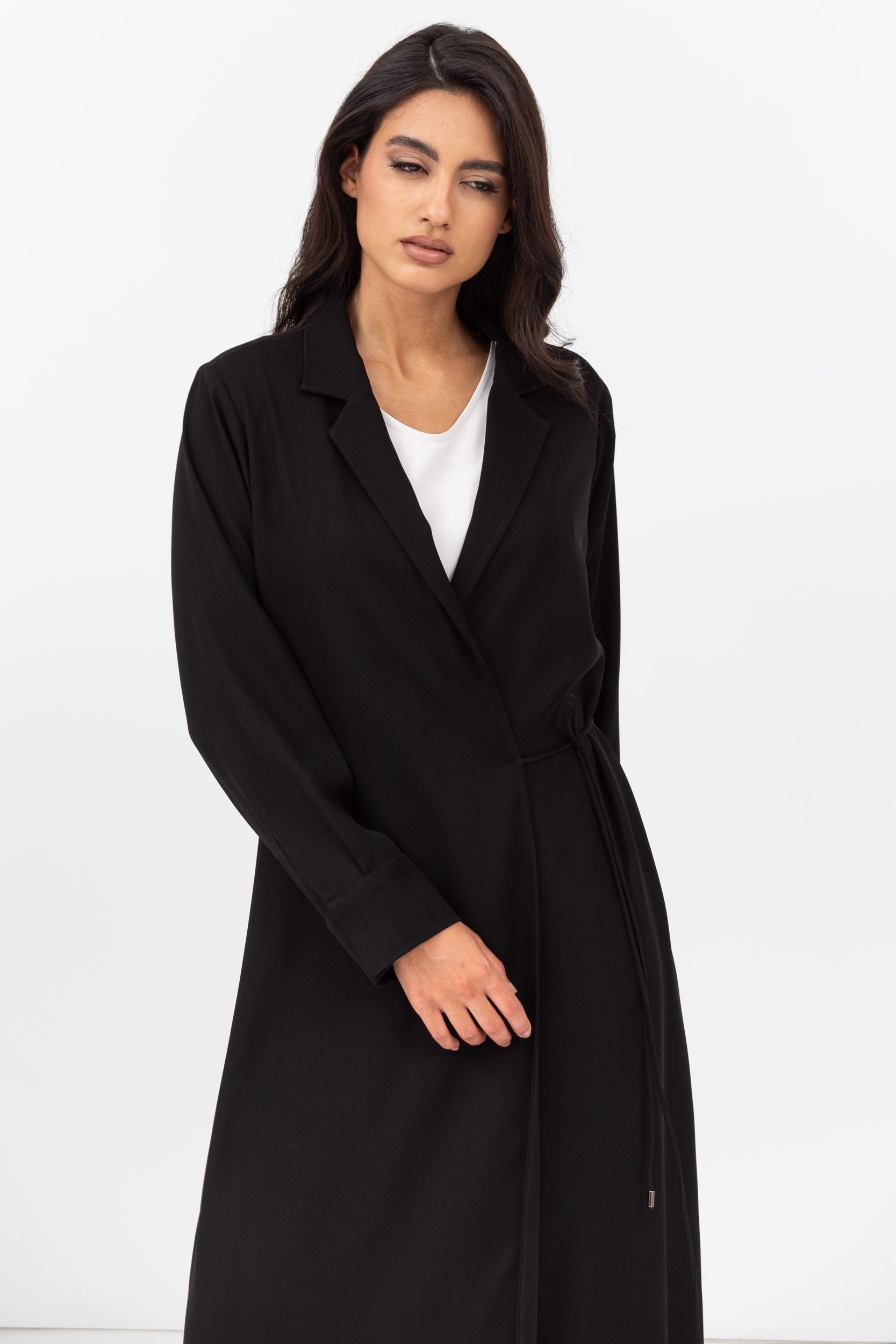Tie-String Cuff Abaya in Black