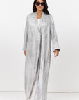 Flow Abaya in Silver Floral Pattern with Tassel - Button Closing RTW