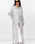 Flow Abaya in Silver Floral Pattern with Tassel - Button Closing RTW