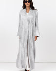 Flow Abaya in Silver Floral Pattern with Tassel - Button Closing RTW