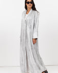 Flow Abaya in Silver Floral Pattern with Tassel - Button Closing RTW