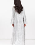 Flow Abaya in Silver Floral Pattern with Tassel - Button Closing RTW