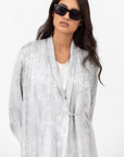 Flow Abaya in Silver Floral Pattern with Tassel - Button Closing RTW