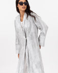 Flow Abaya in Silver Floral Pattern with Tassel - Button Closing RTW