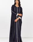 Butterfly Abaya in Navy Blue with Off White Details RTW