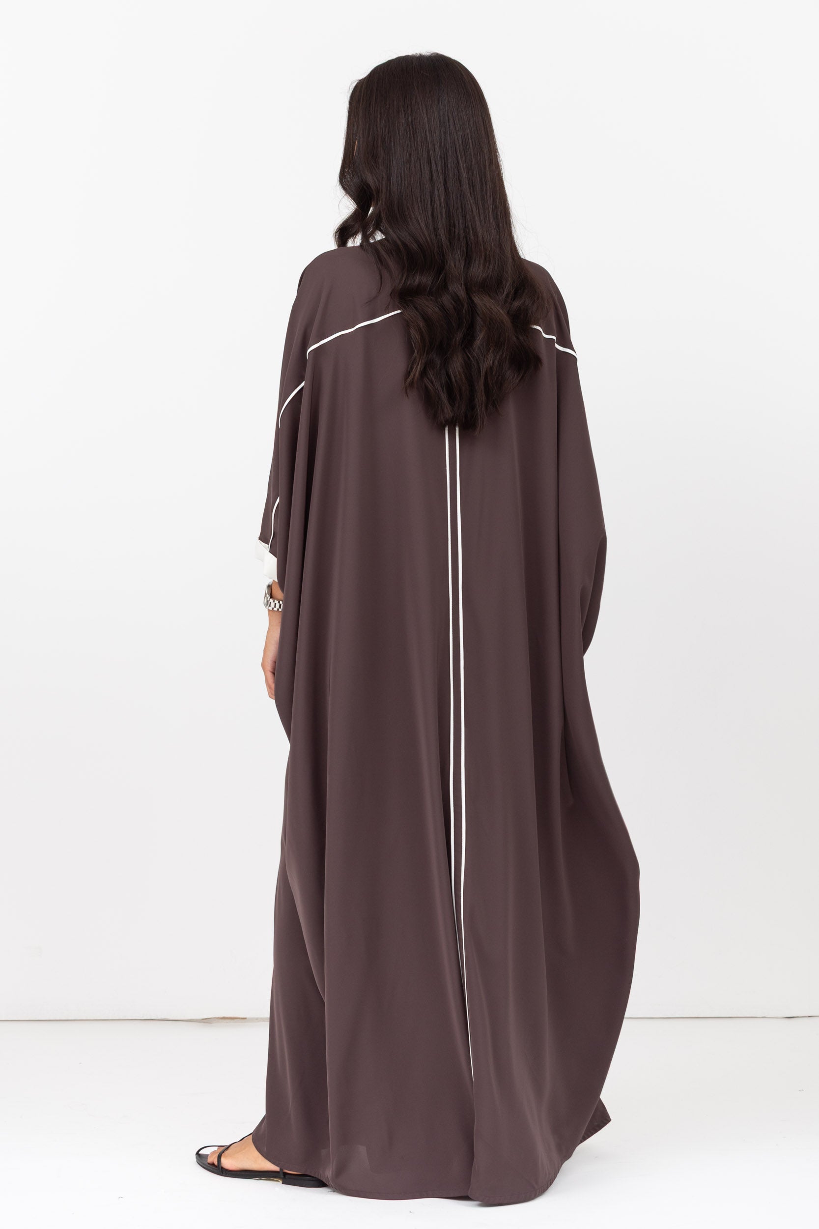 Butterfly Abaya in Cacao Brown with Off White Details