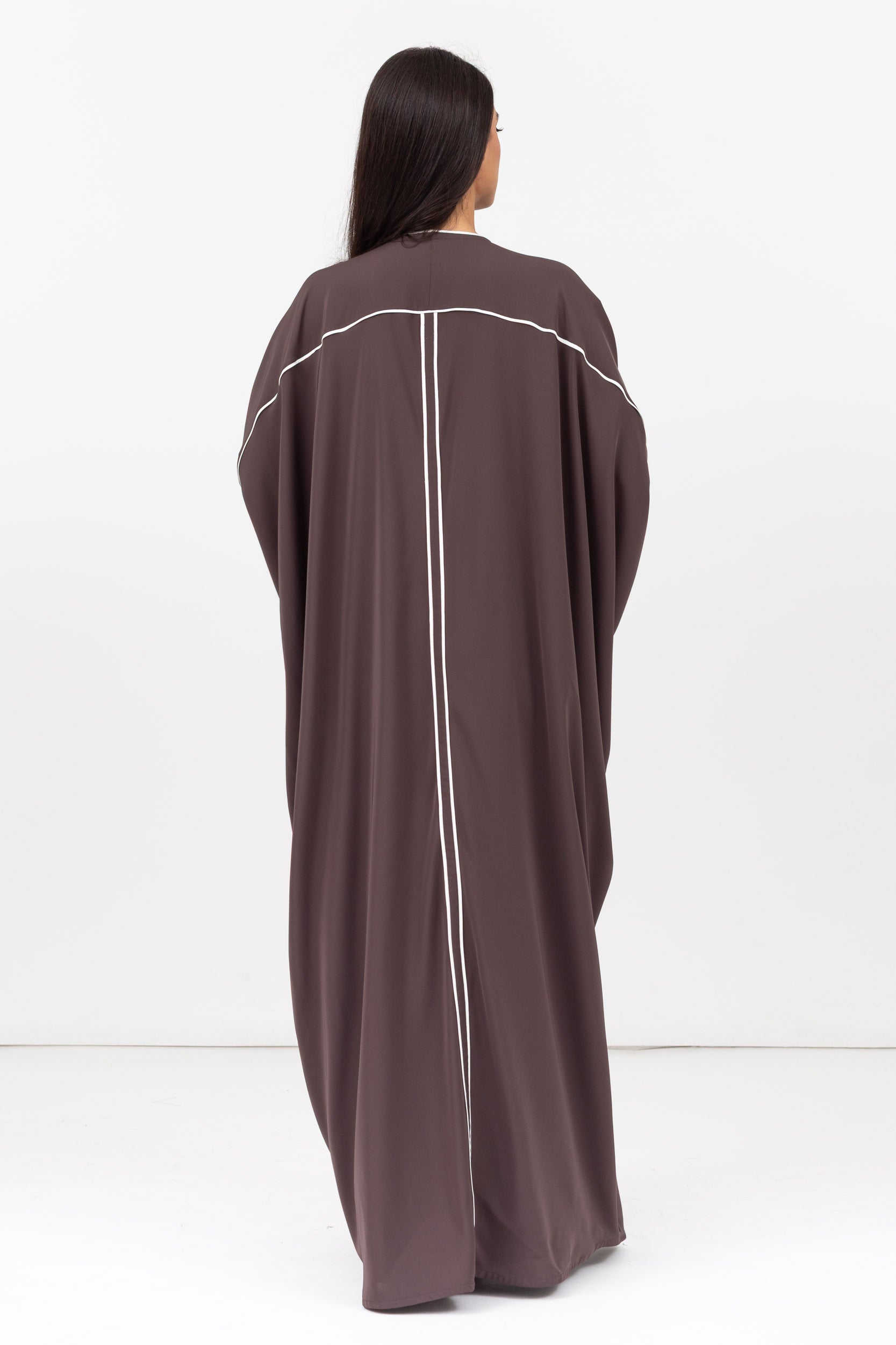 Butterfly Abaya in Cacao Brown with Off White Details