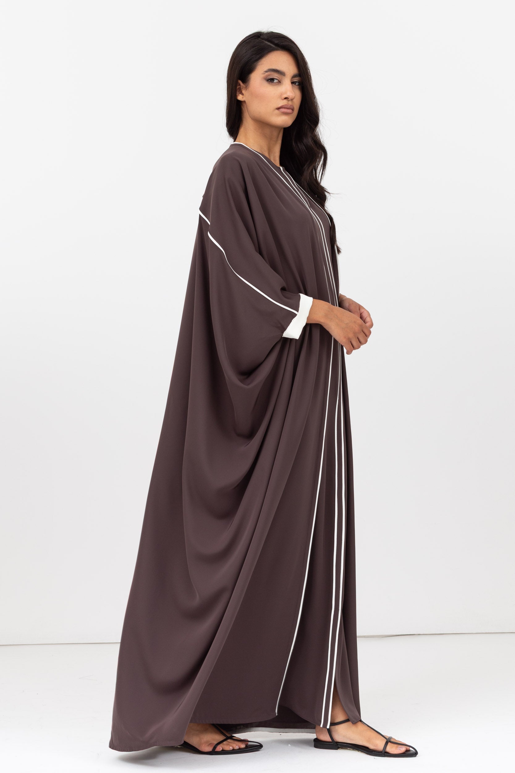 Butterfly Abaya in Cacao Brown with Off White Details