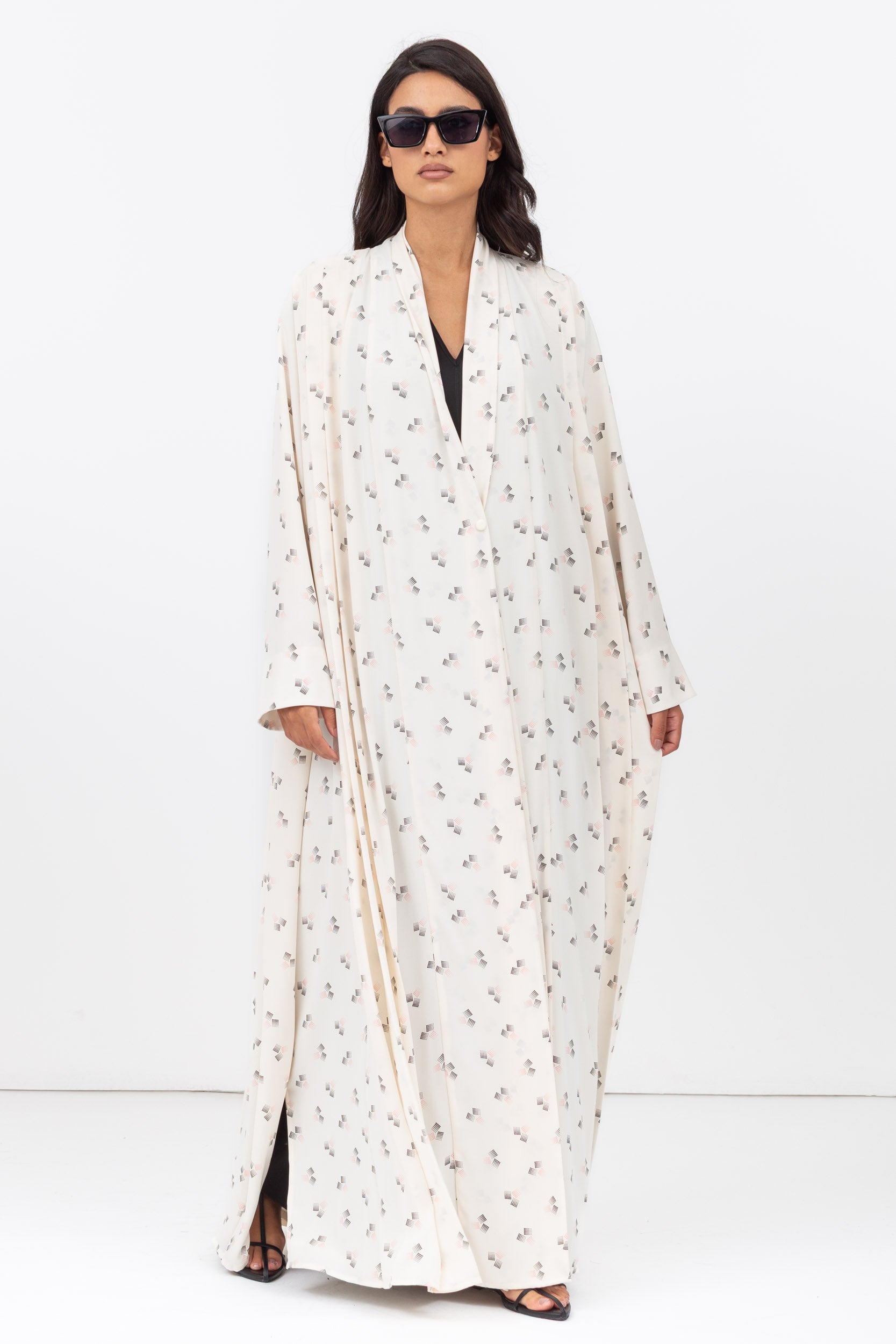 Loose Cut Pleated Abaya in Printed Crepe RTW