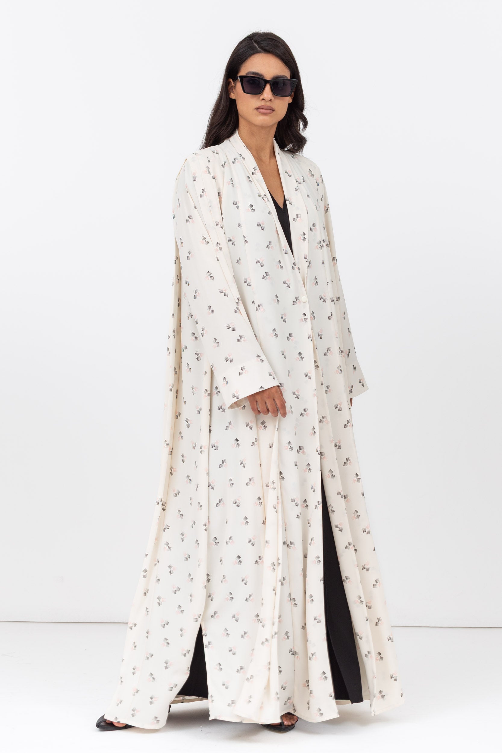 Loose Cut Pleated Abaya in Printed Crepe RTW