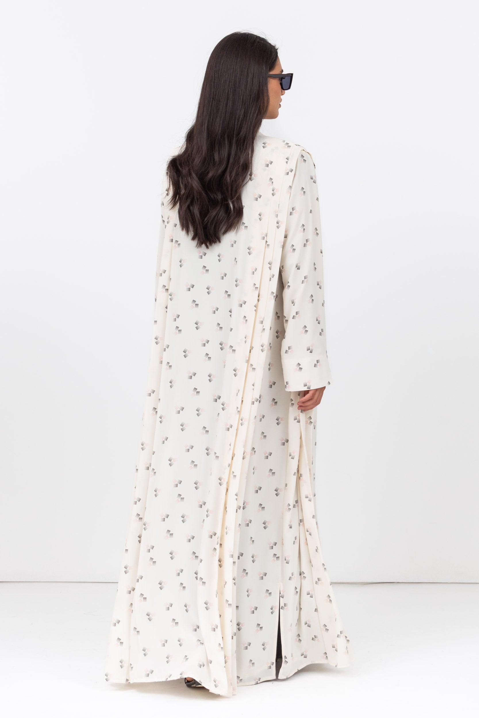 Loose Cut Pleated Abaya in Printed Crepe RTW
