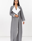 Loose Double Collar Linen Abaya in Grey