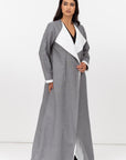 Loose Double Collar Linen Abaya in Grey
