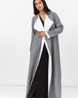 Loose Double Collar Linen Abaya in Grey
