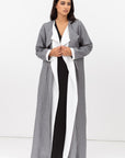 Loose Double Collar Linen Abaya in Grey