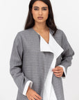 Loose Double Collar Linen Abaya in Grey