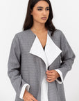 Loose Double Collar Linen Abaya in Grey