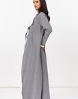 Loose Double Collar Linen Abaya in Grey