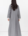 Loose Double Collar Linen Abaya in Grey