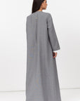 Loose Double Collar Linen Abaya in Grey