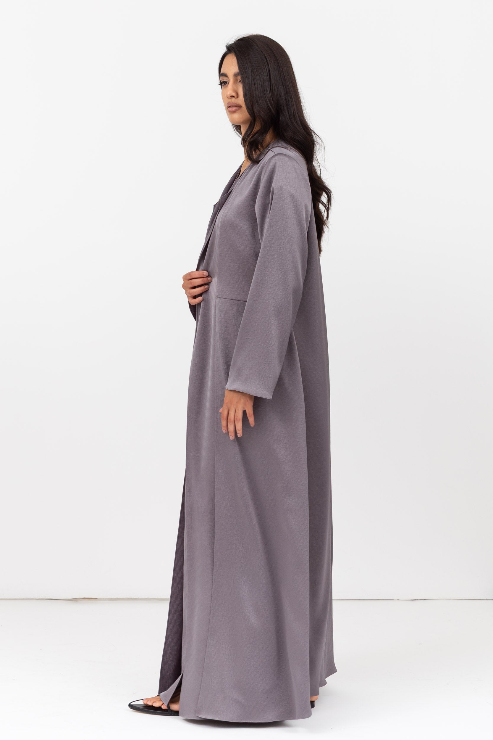 Polished Layer Abaya in Cool Grey RTW