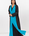 Two Tone Abaya in Turquoise and Textured Black