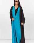 Two Tone Abaya in Turquoise and Textured Black