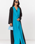 Two Tone Abaya in Turquoise and Textured Black