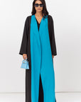 Two Tone Abaya in Turquoise and Textured Black