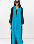 Two Tone Abaya in Turquoise and Textured Black