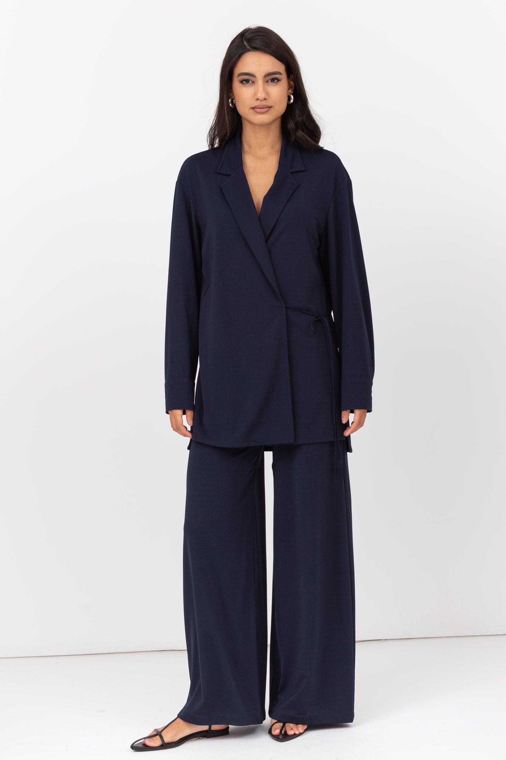Travel Set : Side tie Jacket and Pants in Navy Blue