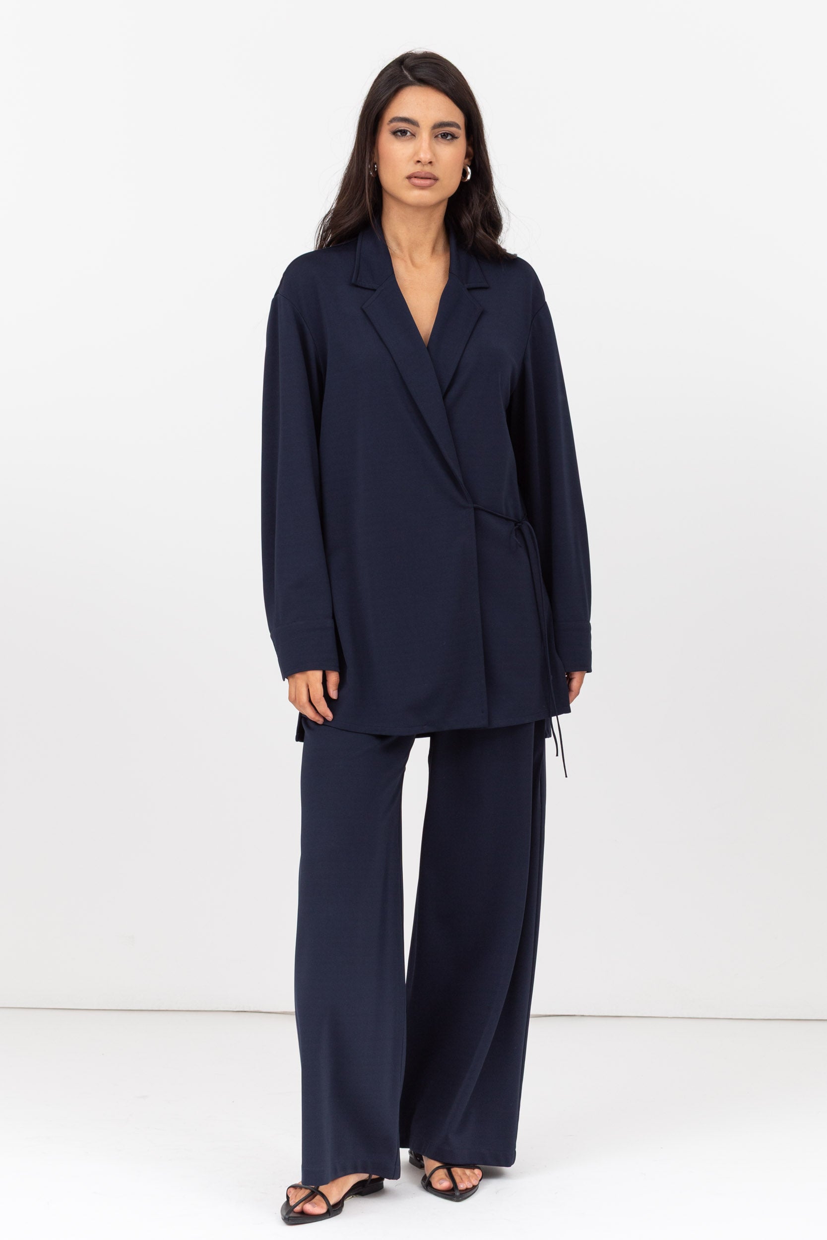 Travel Set : Side tie Jacket and Pants in Navy Blue
