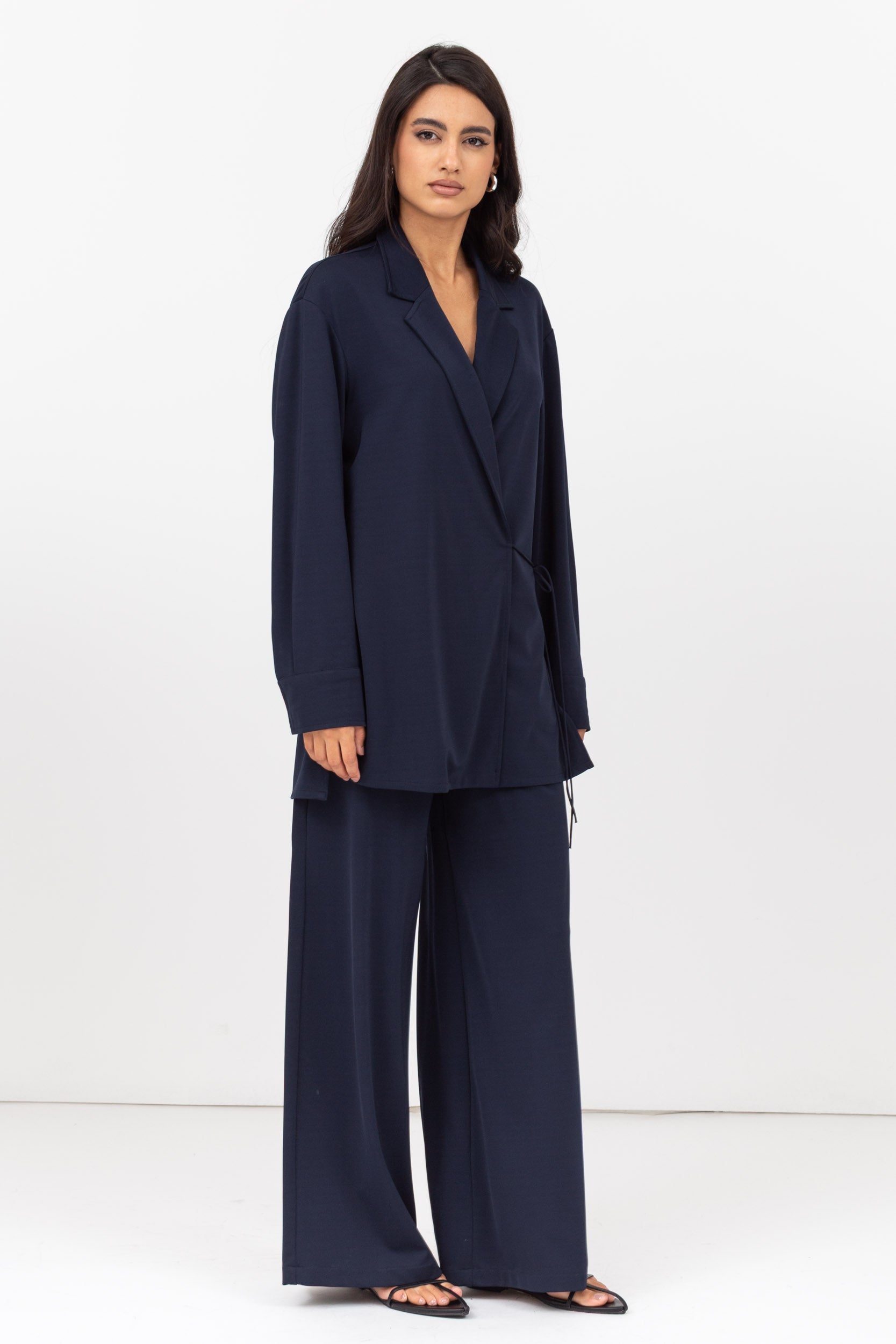 Travel Set : Side tie Jacket and Pants in Navy Blue