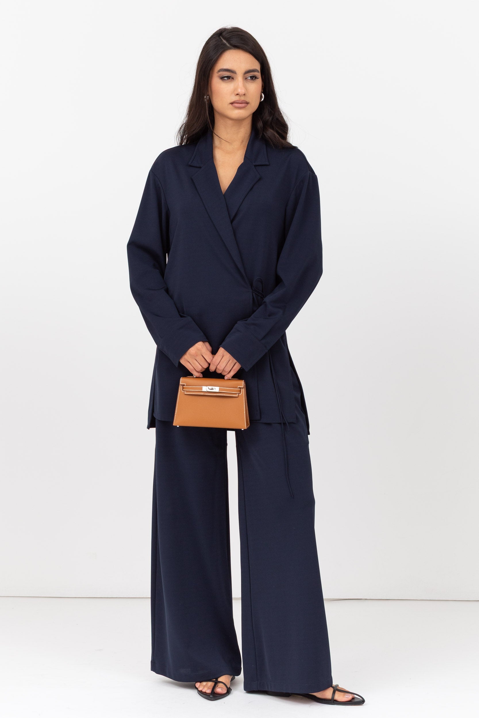 Travel Set : Side tie Jacket and Pants in Navy Blue