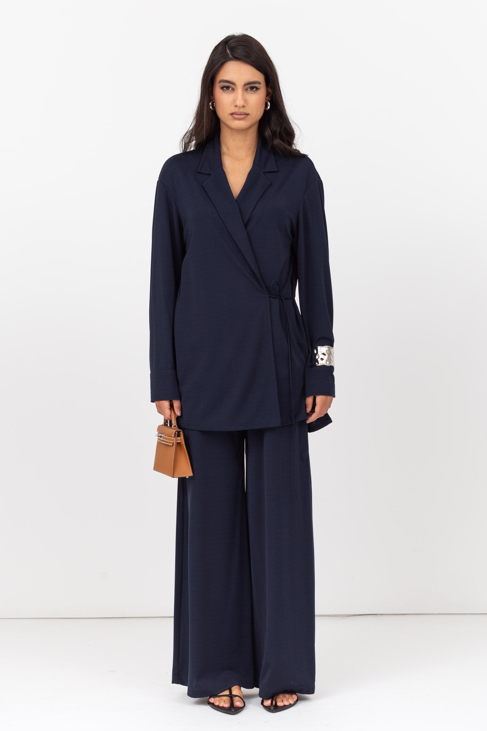 Travel Set : Side tie Jacket and Pants in Navy Blue