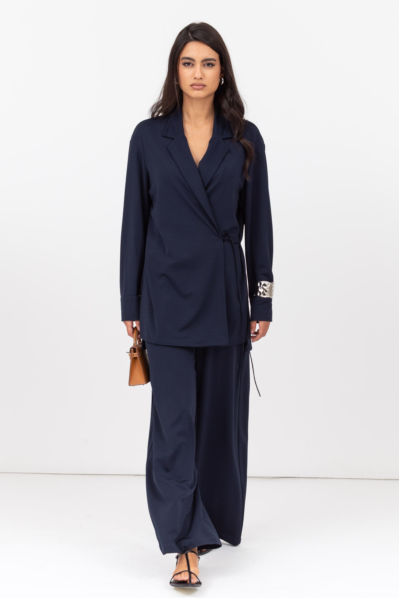 Travel Set : Side tie Jacket and Pants in Navy Blue