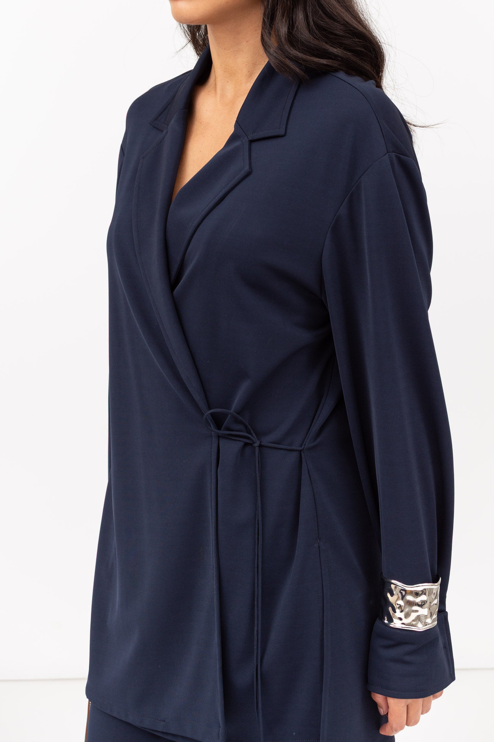 Travel Set : Side tie Jacket and Pants in Navy Blue
