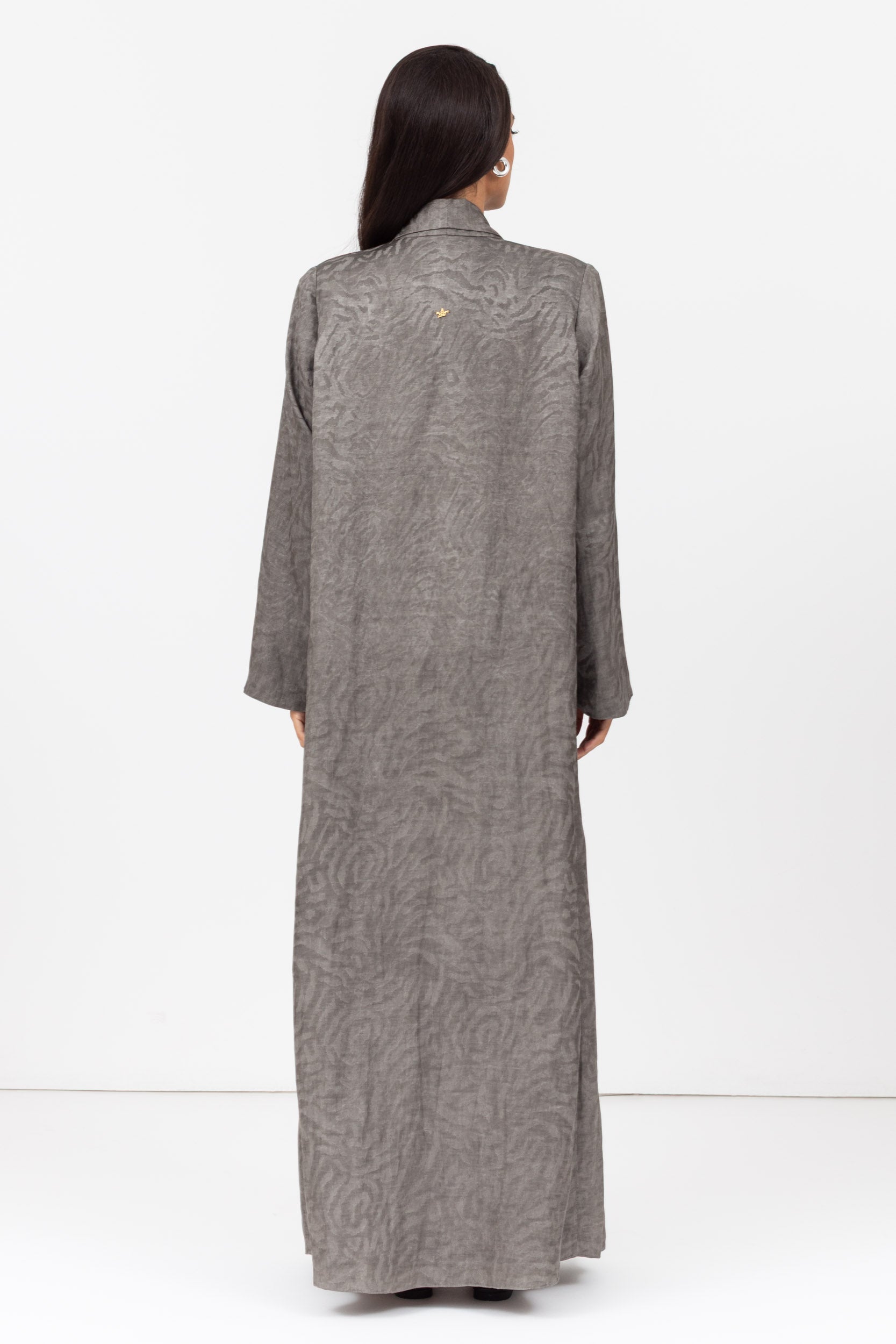 Flow Abaya in Slate Grey Pattern with Tassel - Button Details RTW