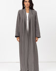 Stripe Abaya in Textured Olive Grey and White RTW