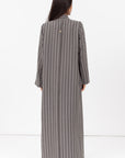 Stripe Abaya in Textured Olive Grey and White RTW