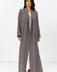 Stripe Abaya in Textured Olive Grey and White RTW