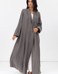 Stripe Abaya in Textured Olive Grey and White RTW