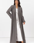Stripe Abaya in Textured Olive Grey and White RTW